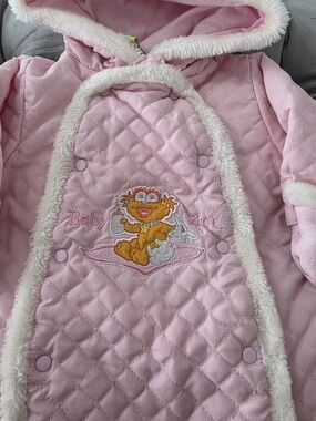 Sesame Street Zoe Pink Quilted Baby One-Piece Footie with Embroidered Character